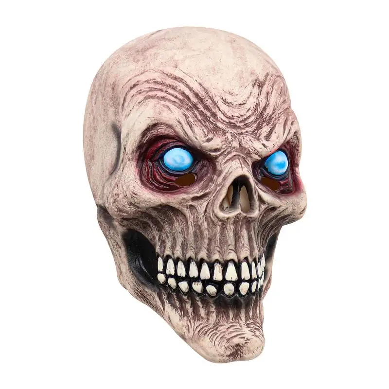 

Накладка на голову в виде черепа на Хэллоуин, накладка на все лицо с жуткими голубыми глазами, украшение на Хэллоуин, костюм с привидениями
