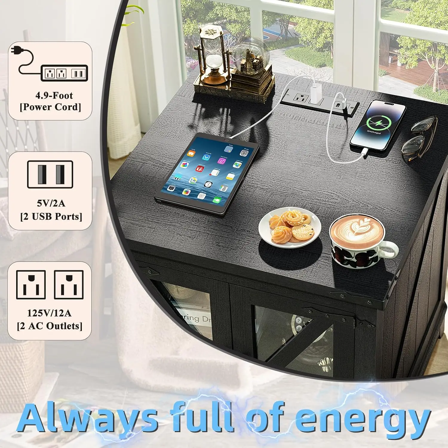 Торцевой столик для фермерского дома с зарядной станцией большой приставной