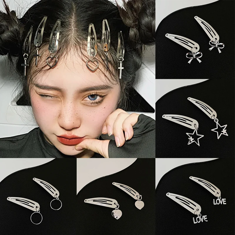 

2PC Simple Vintage Hair Pins Clip Hair Accessories Silver Metal Chains New Punk Cool For Women Girl