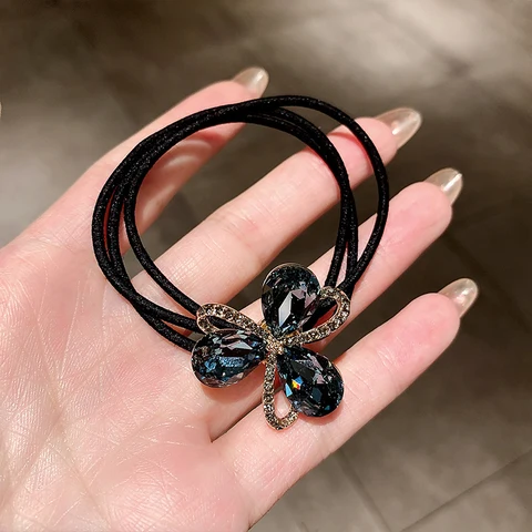 Корейский стиль, стеклянная веревка для волос из сплава для девочек и женщин, повязки на голову, блестящий цветок, хвост, эластичные ленты для волос, резинки для волос