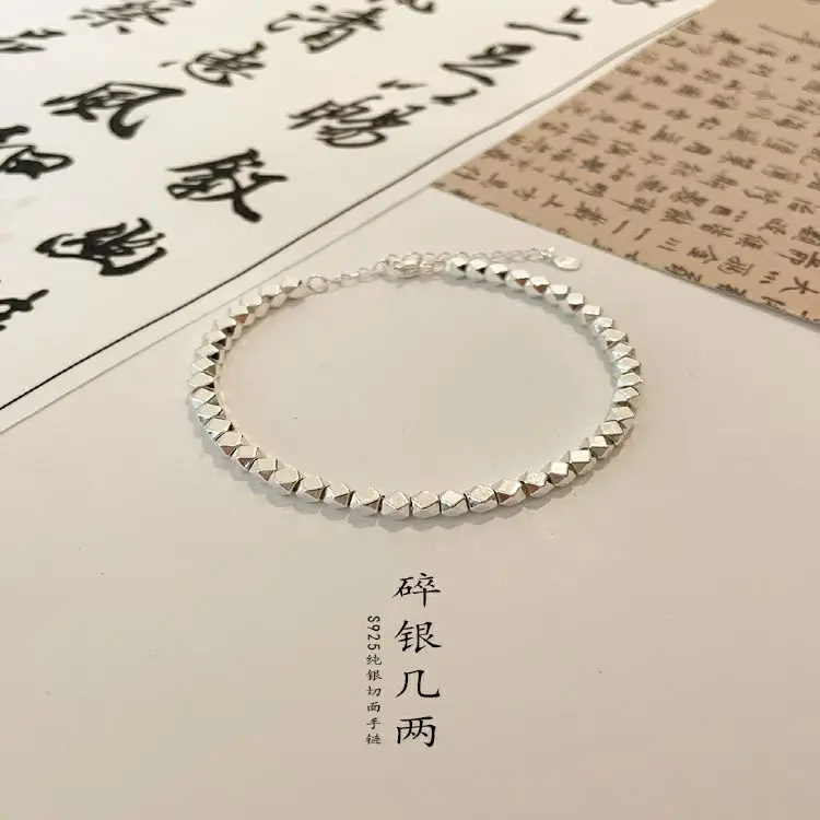 

S925 Bracelet Faceted Geometric Cubes Niche Hand Vintage Style Girlfriend Birthday Gift Jewelry for Women Stainless Steel