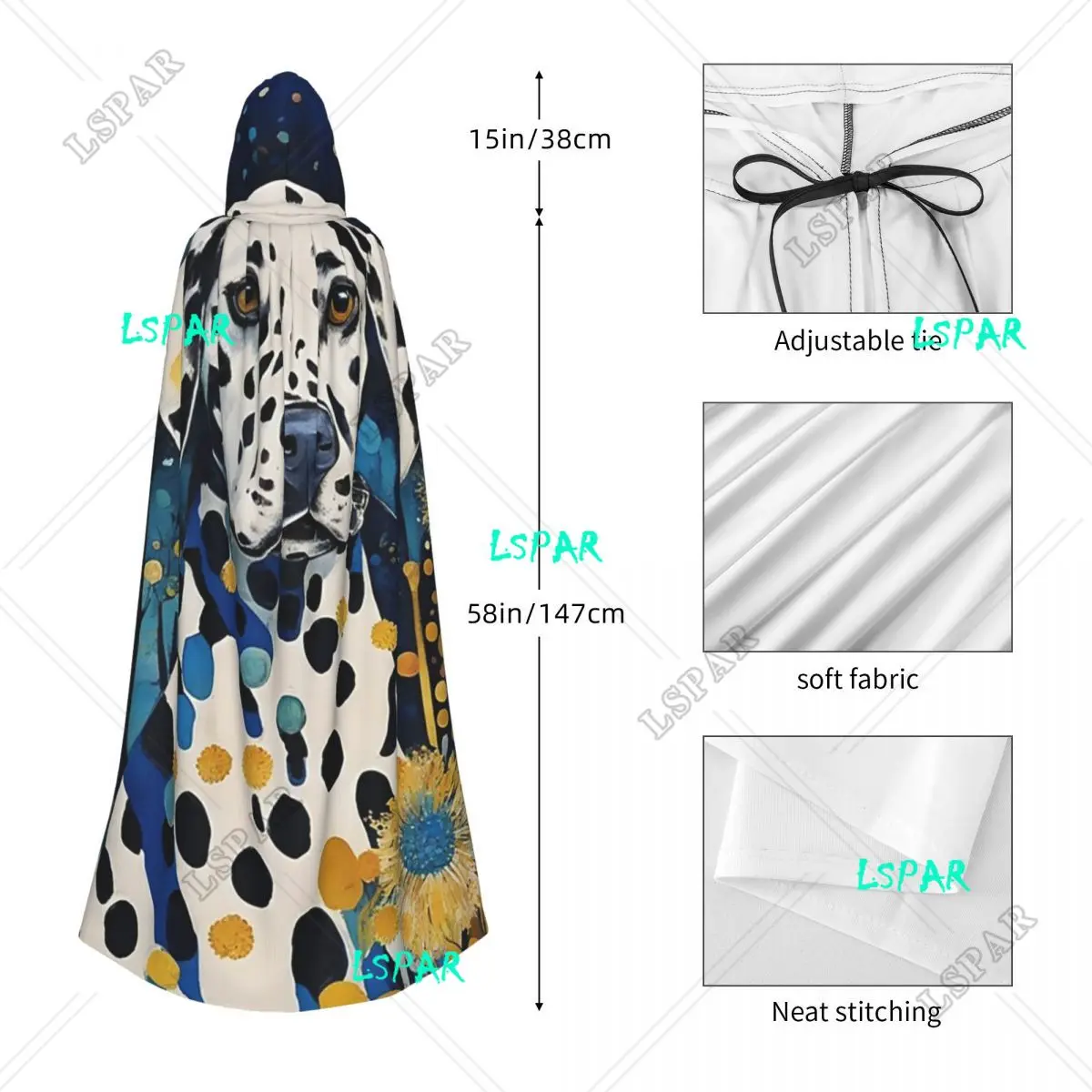 Далматинская собака среди фантастических цветов длинный плащ с капюшоном