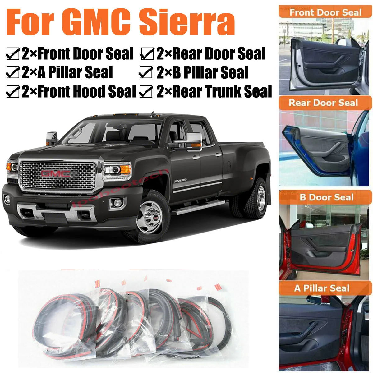 

Brand New Car Door Seal Kit Soundproof Rubber Weather Draft Seal Strip Wind Noise Reduction Fit For GMC Sierra