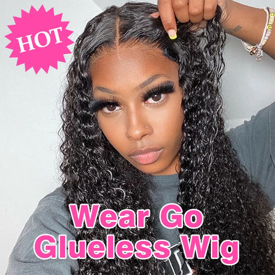 

Wear and Go Glueless Wig Malaysian Water Wave HD Lace Closure Wig Glueless PrePlucked 4x4 Deep Water Wave Human Wigs Ready To Go