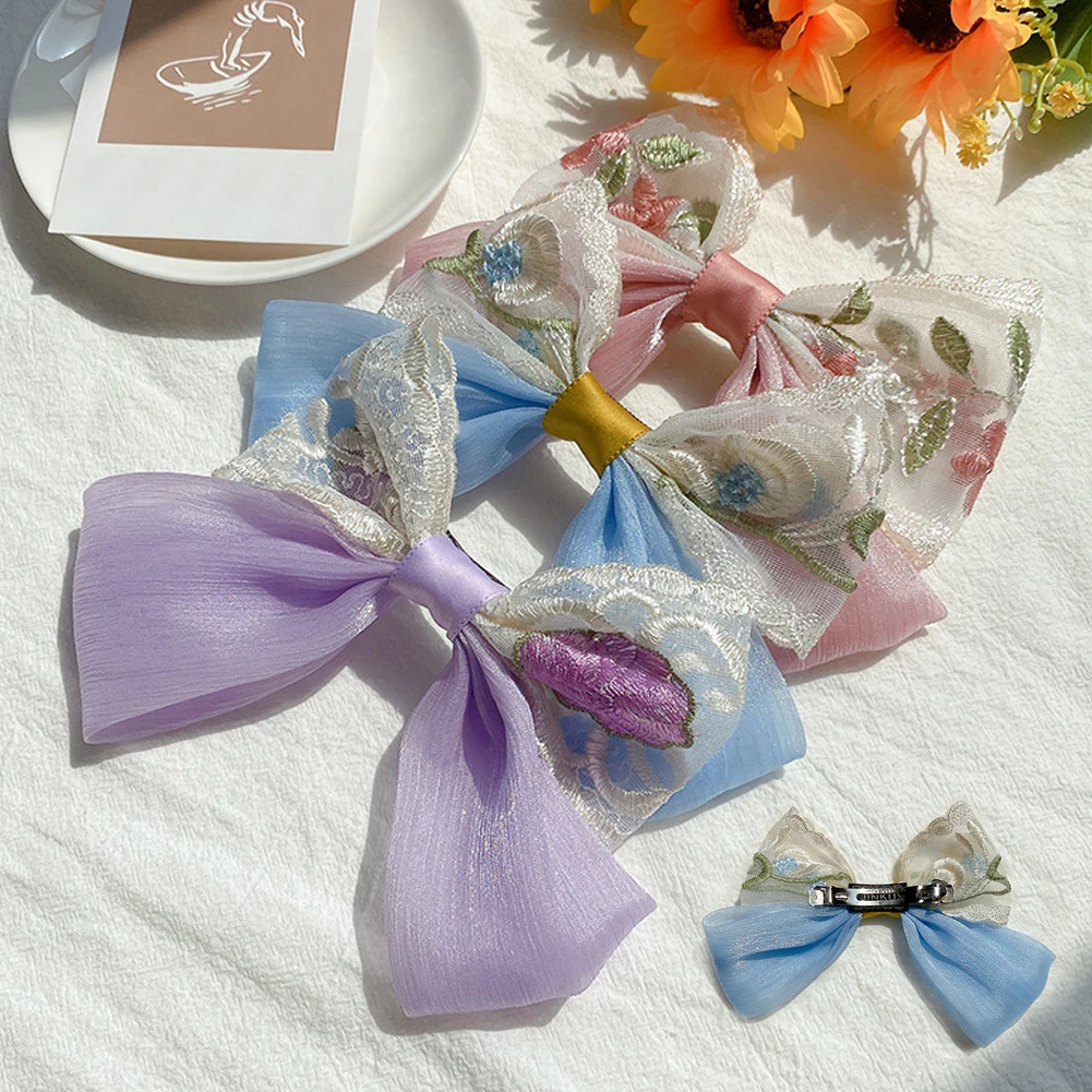 

New Sweet Bow Hairpins Embroidery Lace Bowknot Hair Clips For Girls Butterfly Barrettes Duckbill Clip Kids Hair Accessories Gift