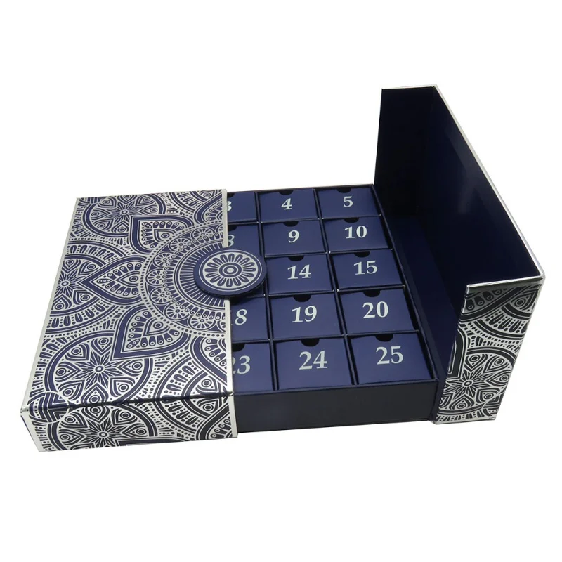 25 days all over silver hot stamp beauty christmas advent calendar chocolate packaging paper gift box