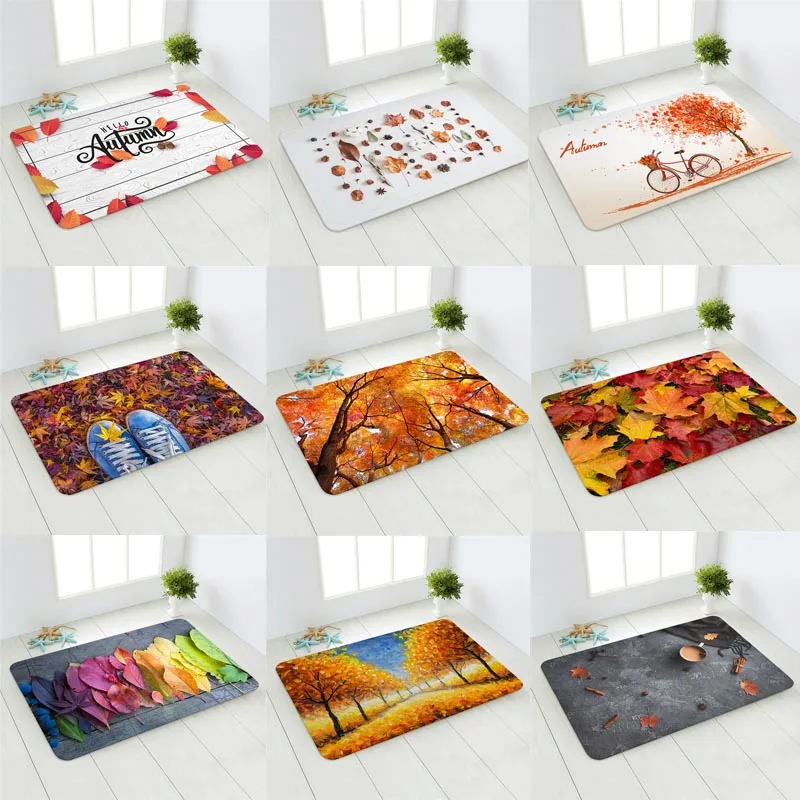 

Modern Kitchen Mat Home Entrance Doormat Autumn Maple Leaves Bedroom Living Room Floor Carpet Balcony Anti-Slip Long Rug