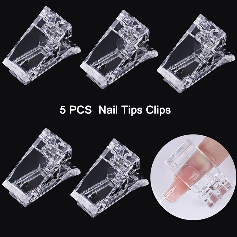 

5pcs Transparent Nail Tips Clip Transparent Finger Poly Quick Building Gel Extension Nails Art Clamp Manicure Tools
