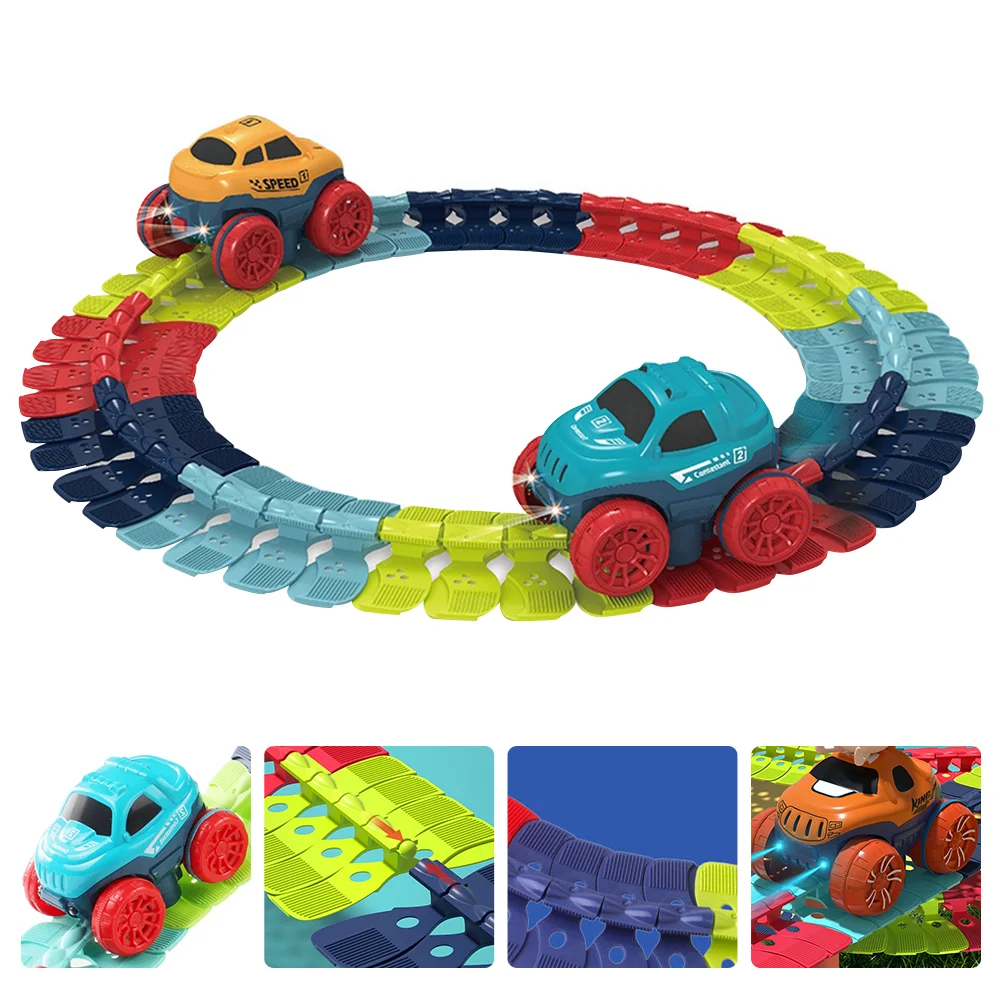 

Car Race Toys Track Toy Gliding Ramp Flexible Cars Up Racer Light Playset Click Clack Racing Garage Early Development Montessori