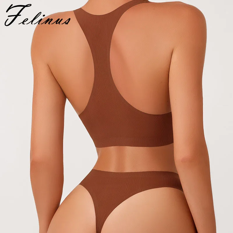 

Бесшовные майки Felinus, топы, бюстгальтеры, Женский комплект, гоночный жилет, нижнее белье, сексуальные стринги, трусики с заниженной талией, б...