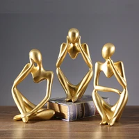 humanoid gold abstract thinker statue figurines for interior home decoration accessories for living room