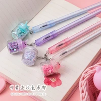 6pcs cute creative quicksand rabbit pendant gel pen girl heart fresh pendant student exam signature pen ball pen kawaii