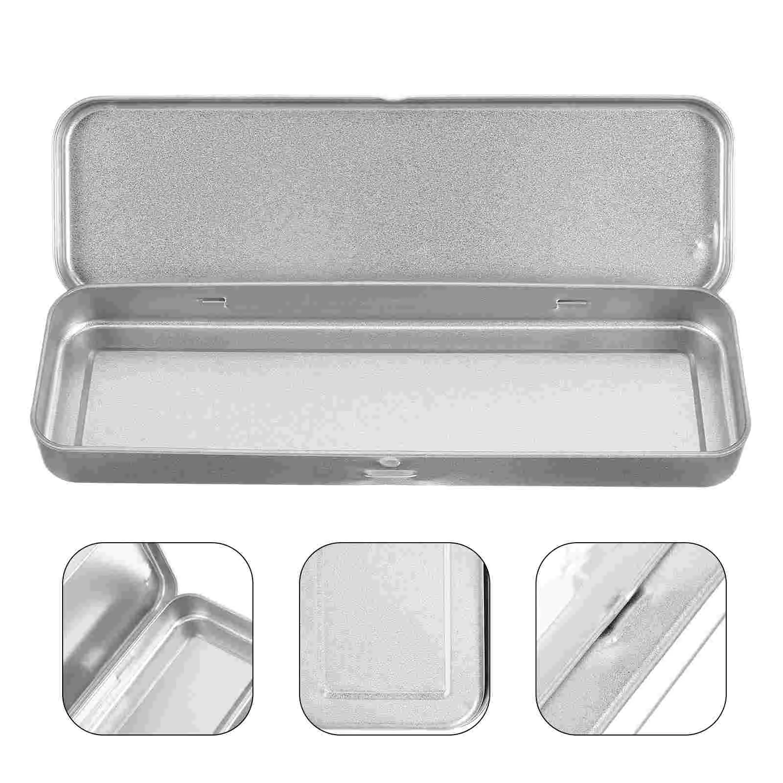 

Empty Tin Box Case Containers Metal Rectangular Tin with Hinged Lid Silver Storage Organizer Tins for Makeup Brush Pen