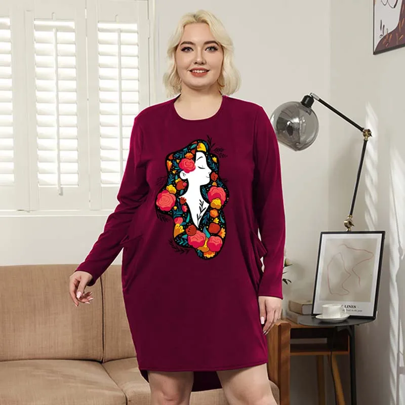 

Woman Dress Casual Long Sleeve Dress Fashion Autumn Clothes O Neck Cartoon Cute Dresses for Women Party Elegant Midi Sundresses