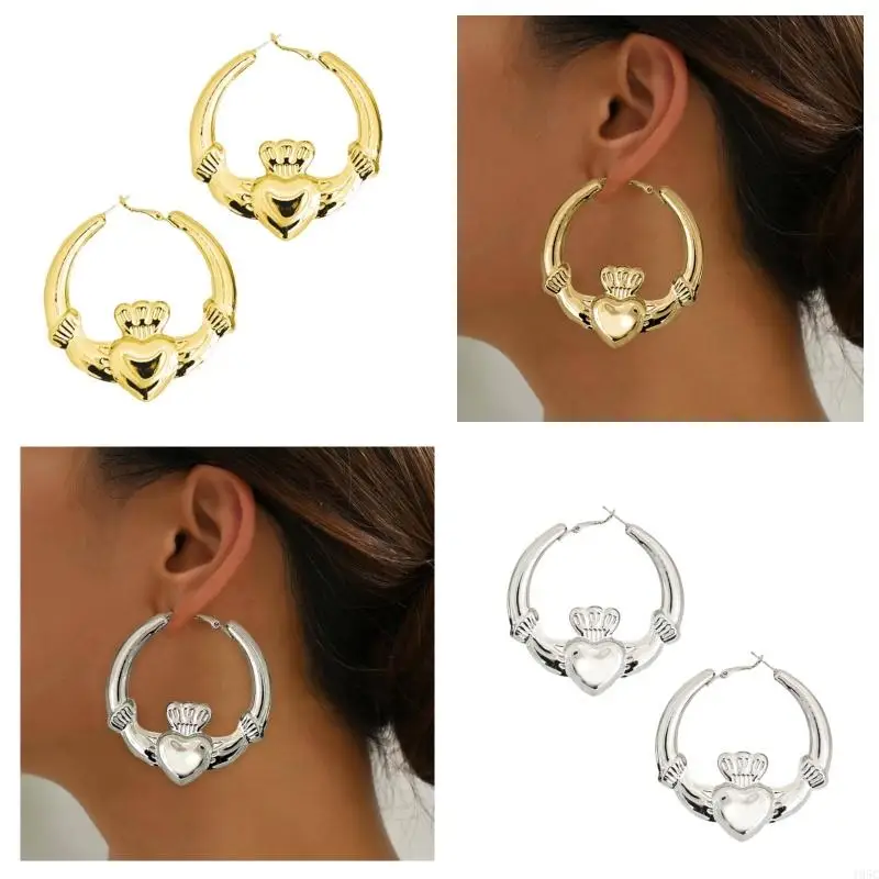Серьги-кольца Uniqeu в форме сердца и короны женские массивные серьги позолоченные
