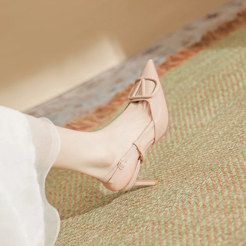 

Women's Fashion High Heels French Spring/Summer Shallow Mouth Baotou Sandals Large Nude Small Fragrance Versatile Slim Heels