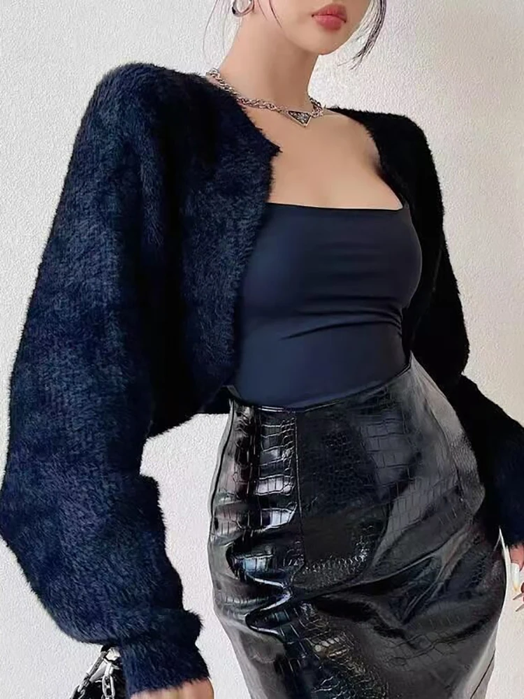 

Abrini NEW Women Fashion Velvet Cardigans Sweaters Sexy Cardigans For Women V-neck Fine Knitted Jumpers Autumn