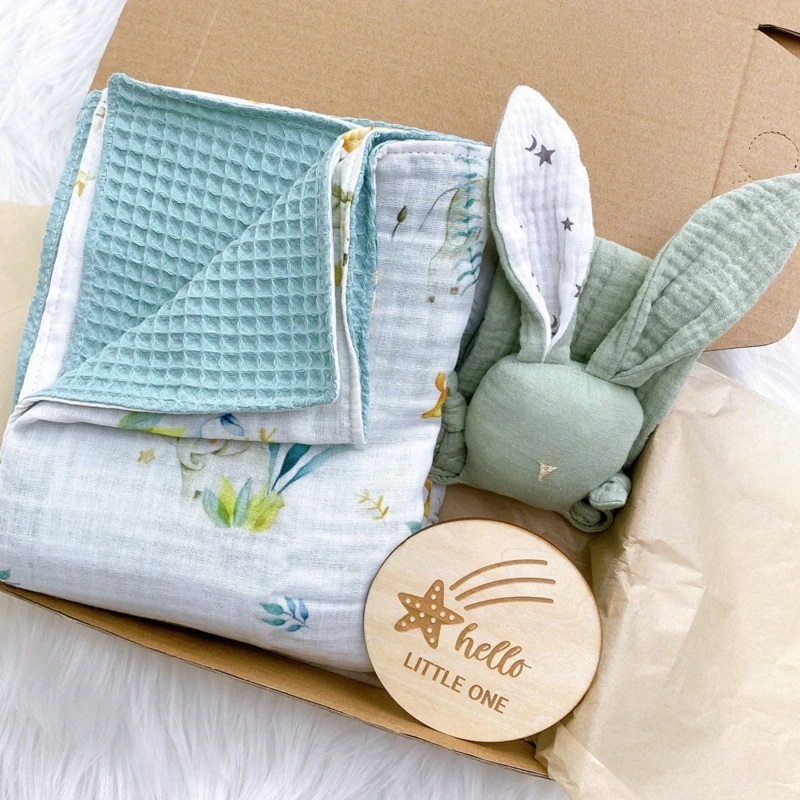 

Baby Cotton Blanket Printed Soothing Towel Wooden Milestone Kit for Infant