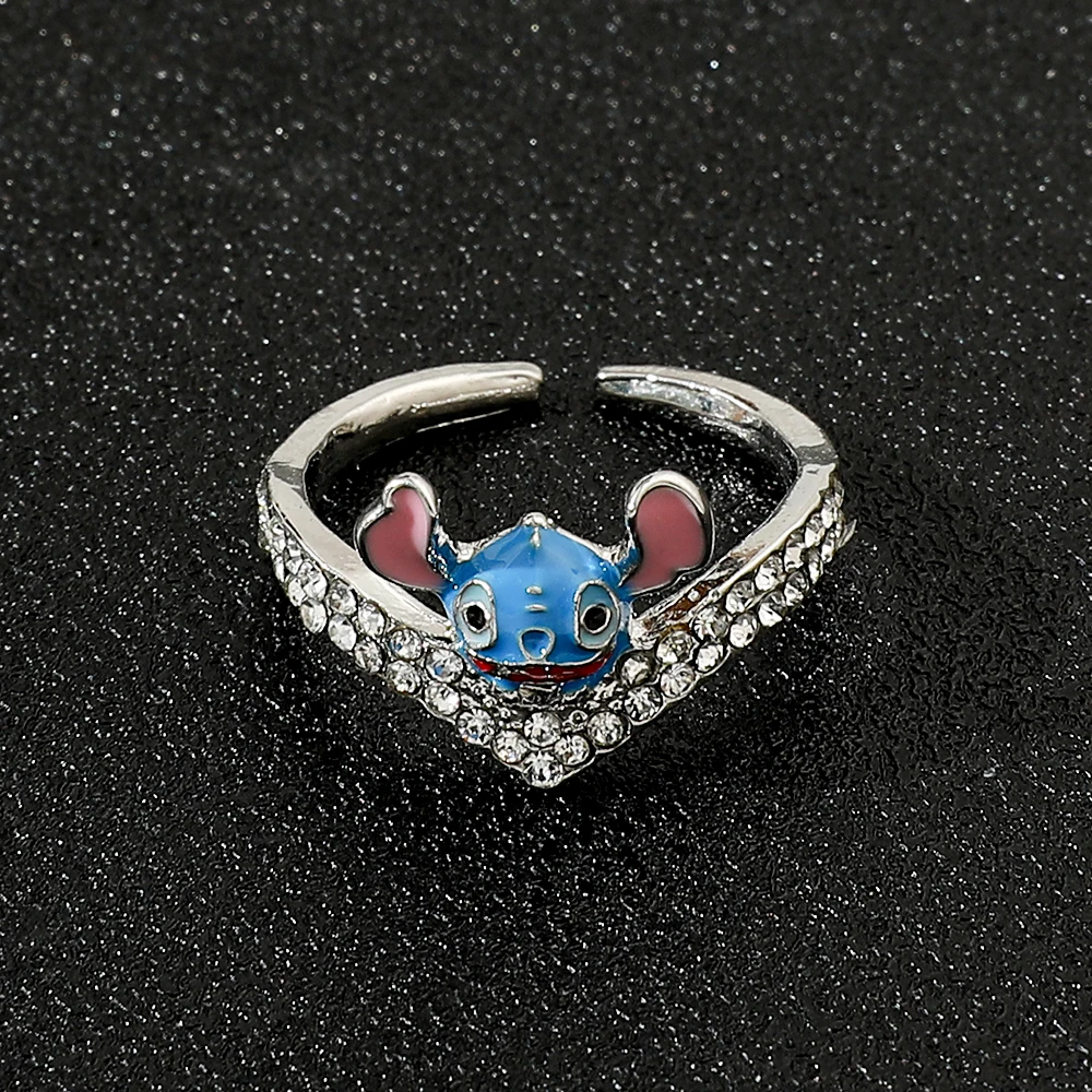Фото Кольцо на палец из металлического сплава Disney Lilo & Stitch для мужчин, ювелирное изделие с мультяшным цирконом, подарок, аниме-фигурка №3