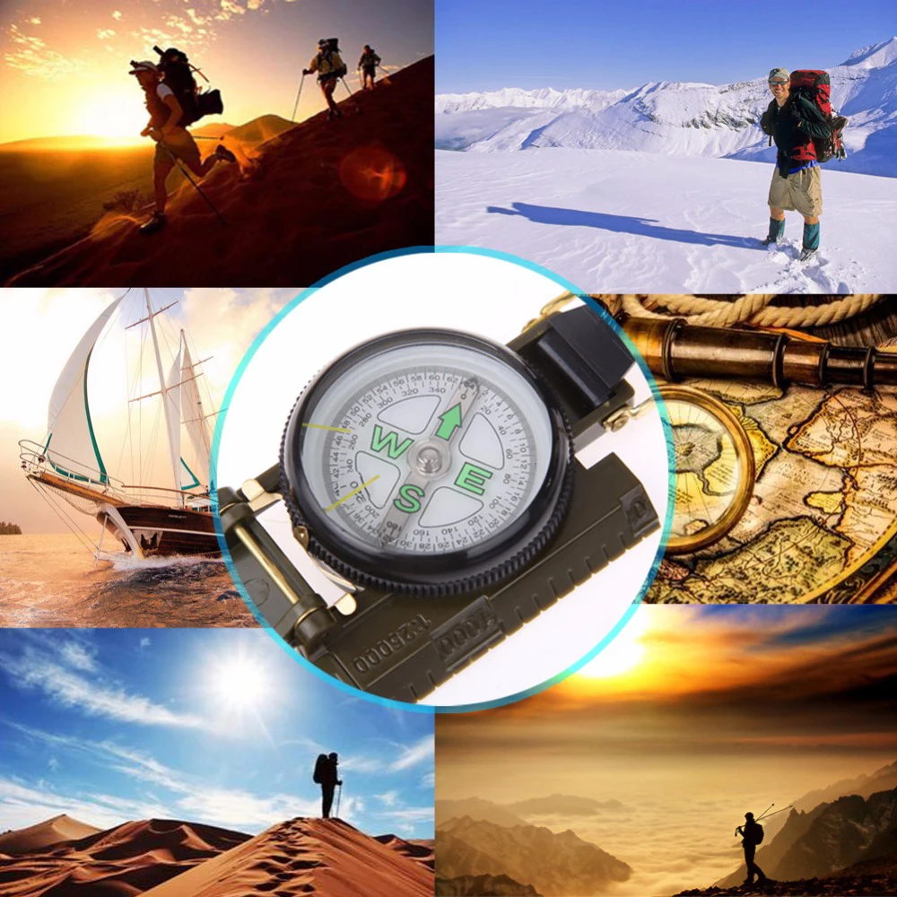 

Portable Compass Military Outdoor Camping Folding Len Compass Army Green Hiking Survival Trip Precise Navigation Expedition Tool