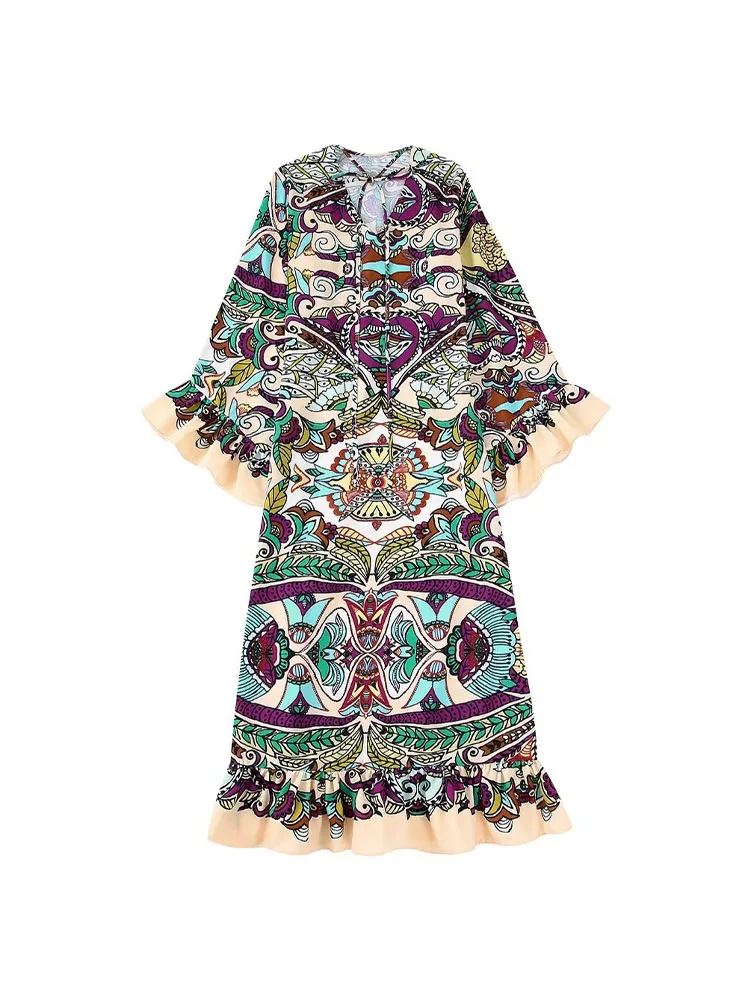 

Женское платье средней длины PB & ZA, винтажное модное платье с принтом, V-образным вырезом и боковой молнией, модель 7832016, 2022