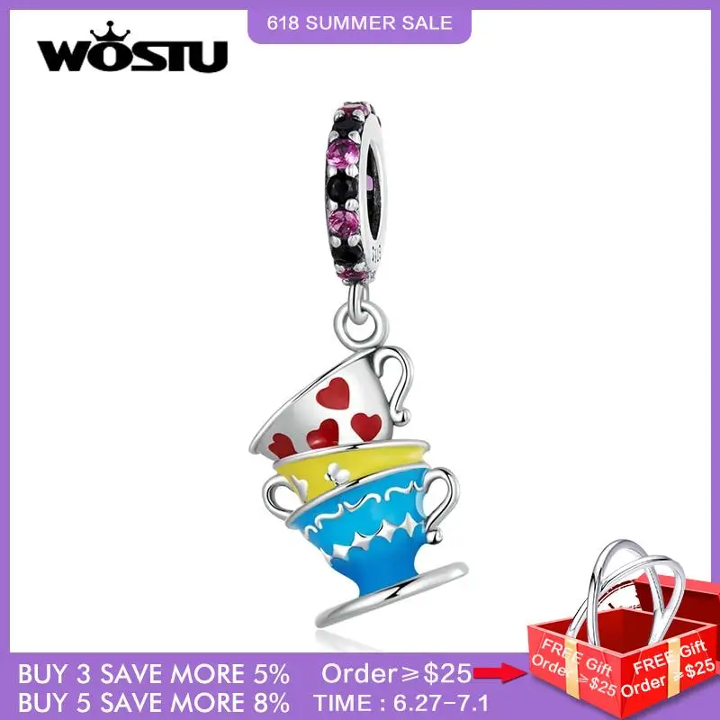 

WOSTU 925 Sterling Silver Cute Magic Teacup Pendent Charms Beads for Women Fit Original DIY Bracelet Necklace Birthday Jewelry