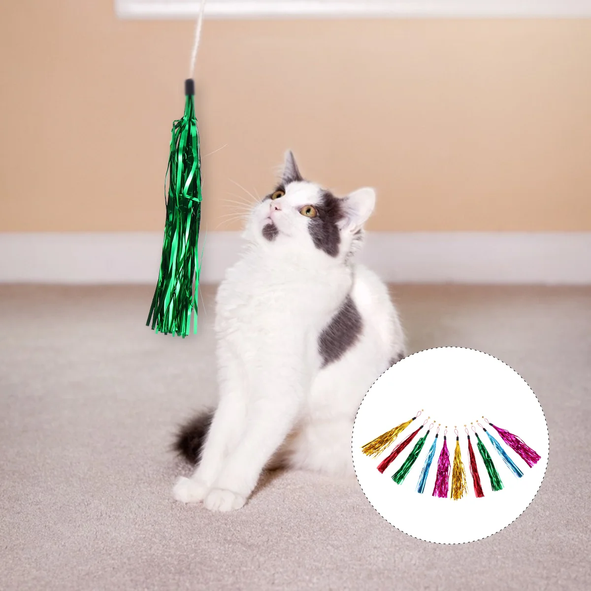 

Cat Wand Teaser Toys Replacement Interactive Tassel Catcher Kitten Ribbon Supplies Stick Refill Crinkle Teasing String Exerciser