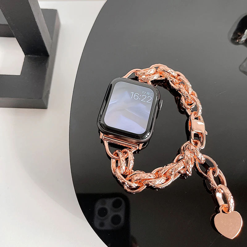 

Ремешок из нержавеющей стали для Apple watch band 40 мм 44 мм 45 мм 41 мм 38 мм 42 мм, роскошный металлический браслет для iWatch Series 7 3 4 5 6 se correa