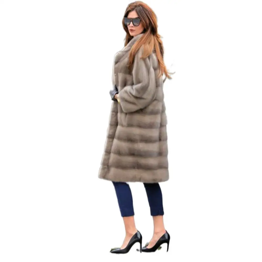 Real Mink Fur Long Coat All Natural Full Pelt Overcoat Women Real Mink Fur Jacket Ladies Genuine Warm Elegant Outer Clothing