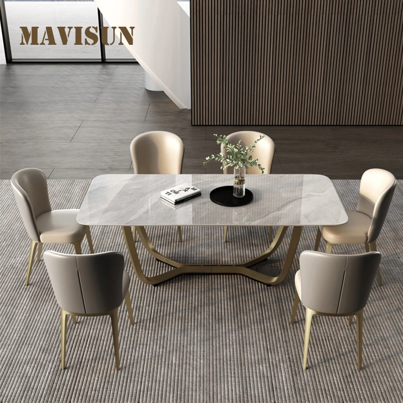 

2021 New Hot Sale Light Luxury Bright Rock Board Dining Table Rectangular Modern Minimalist Italian Simple Small Apartment Home