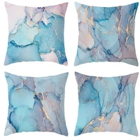 light luxury watercolor ink peach skin velvet pillow cover marble pattern gold edge printing home bedroom pillow cushion case