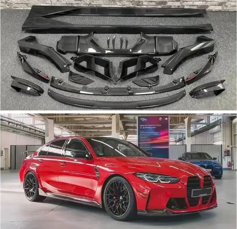

Front Bumper Lip+Rear Spoiler+Trunk Diffuser Cover +Side Body Skirt For BMW M3 M4 G80 G82 G83 2021 2022 2023 Real Carbon Fiber