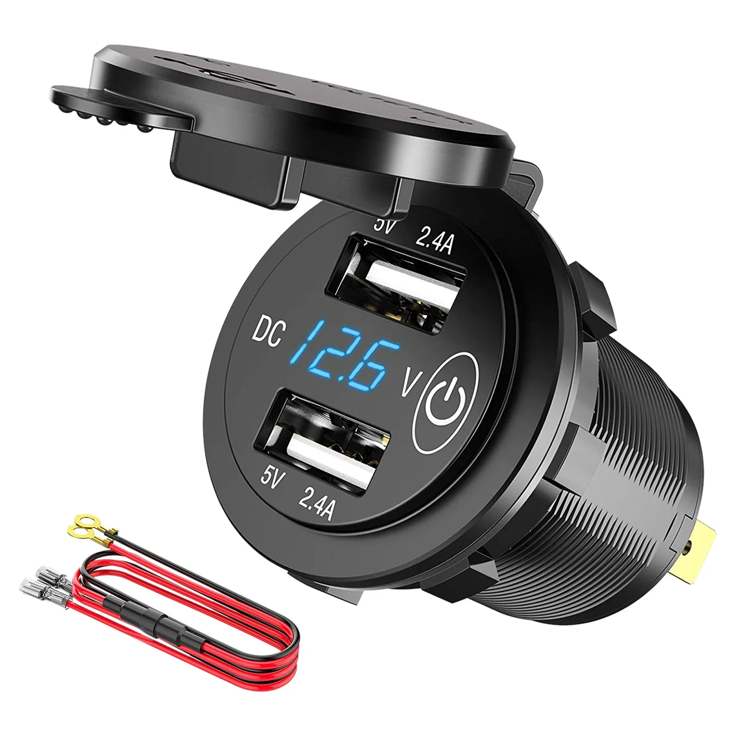 

12V USB Outlet, Dual USB Charger Adapter with LED Voltmeter
