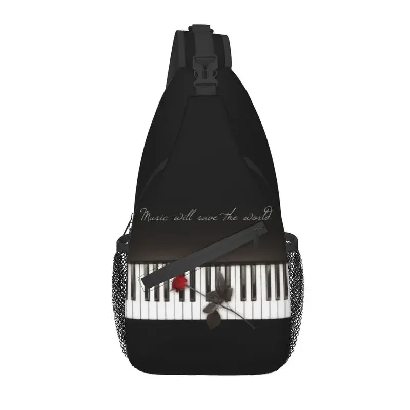 Крутой черный и белый рюкзак-слинг через плечо с розовым пианино для музыки