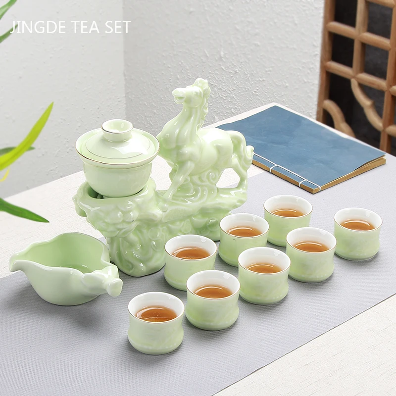 

Китайские полуавтоматические керамические чайные наборы, столовая посуда, чайная чашка, портативное ситечко, чайный прибор, принадлежност...