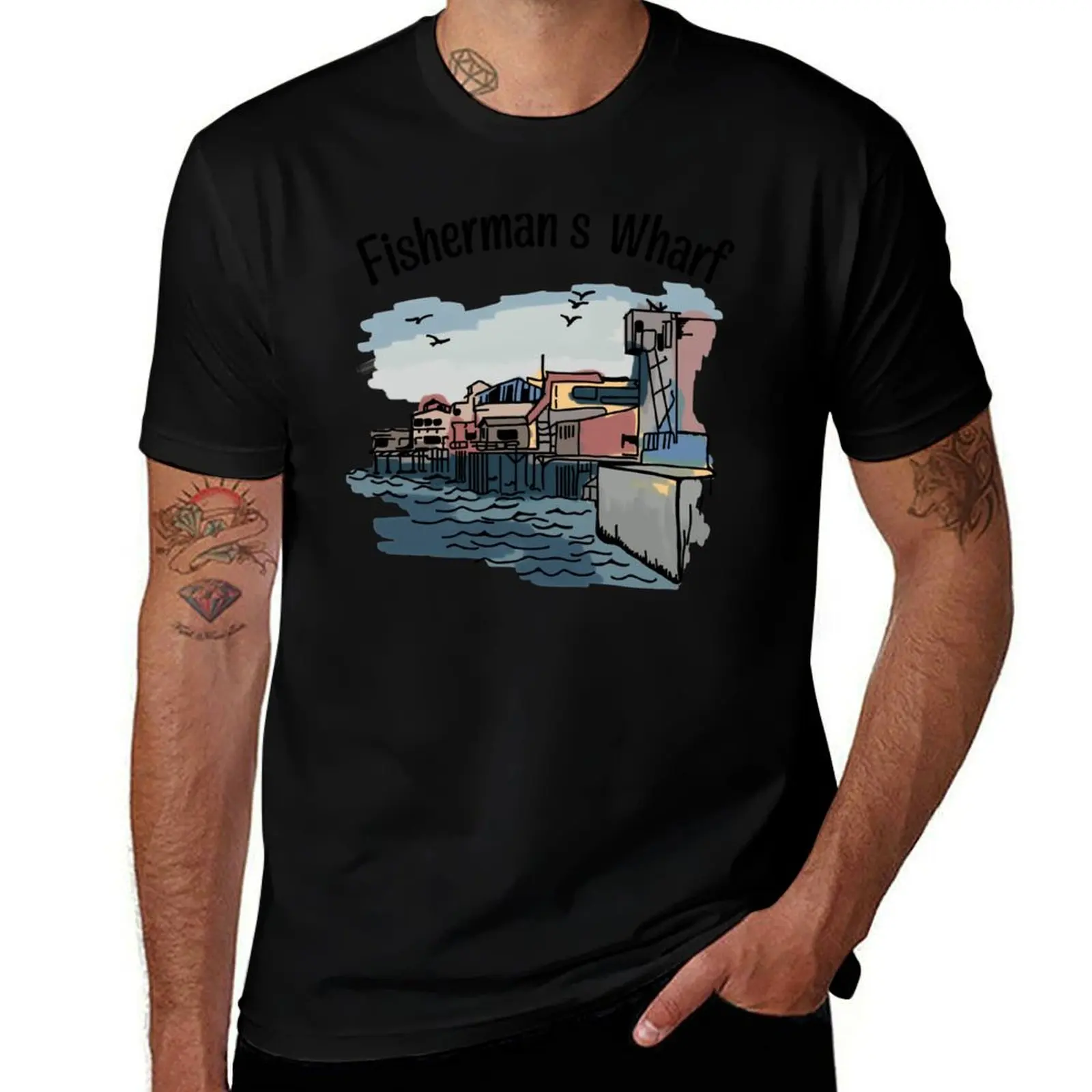 Футболка Fisherman's Wharf винтажная футболка с рисунком топы аниме мужские футболки