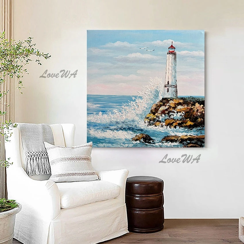 

Large Size Wall Picture Murals Artwork Seascape Oil Painting Canvas Wall Art For Hotel Hall Decoration Hand Item Pieces