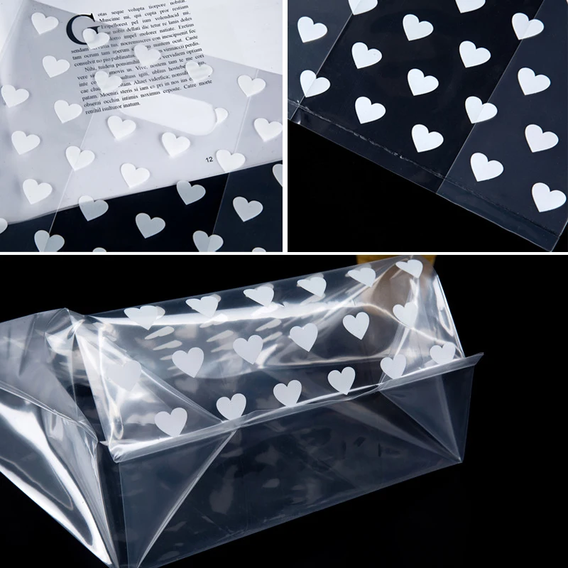 Цена Пластиковые подарочные пакеты в форме сердца, прозрачные плотные пакеты для покупок с ручкой, упаковка для розничных бутиков, 50 шт.