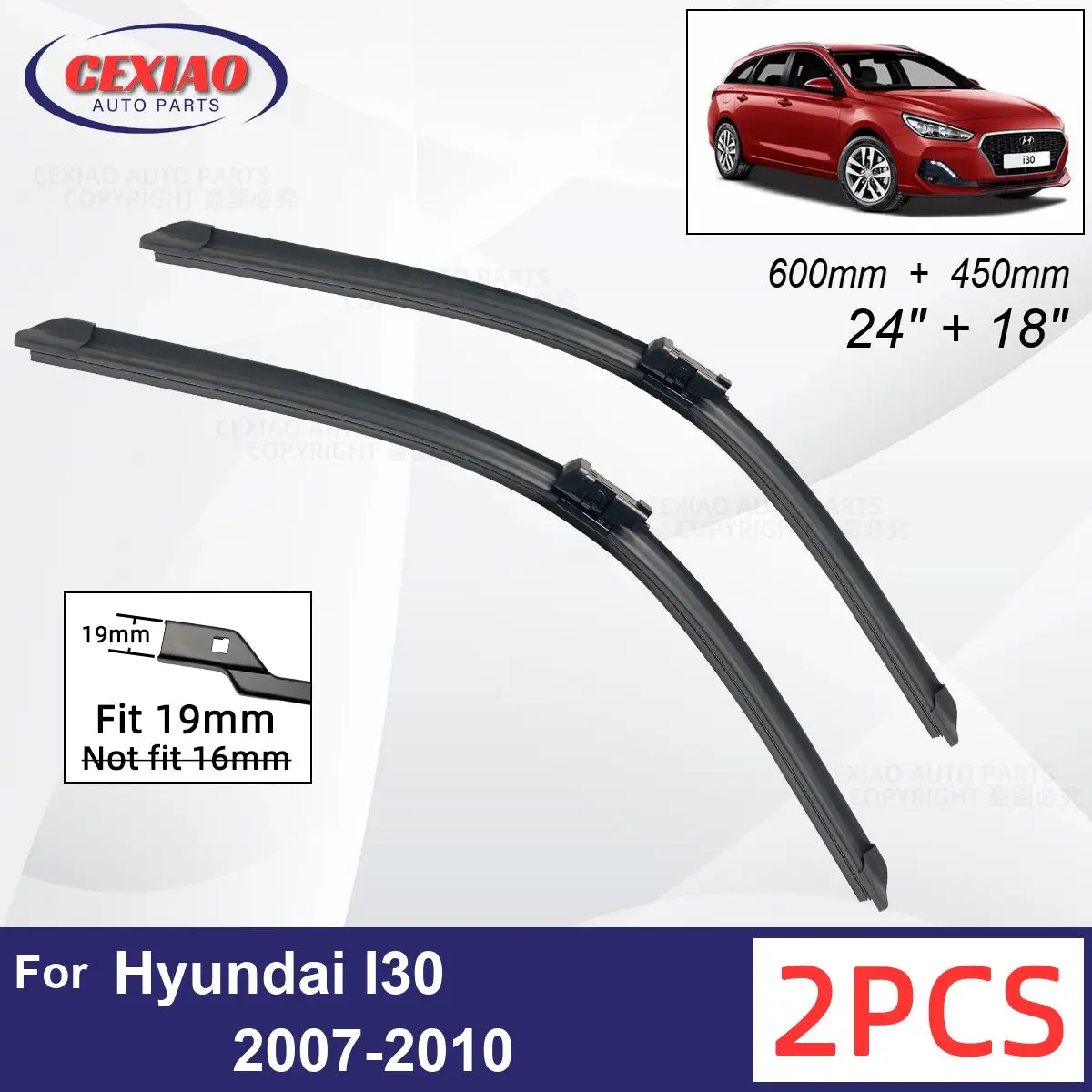 

Car Wiper For Hyundai I30 2007-2010 Front Wiper Blades Soft Rubber Windscreen Wipers Auto Windshield 24"+18" 600mm + 450mm