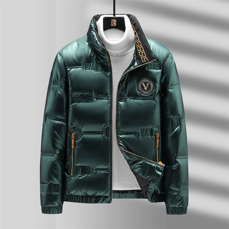 

Winter Clothes, Shiny Men'S Green Coat, Fashionable Down Jacket, European And American Trend, Stand Collar Short Style, Persona