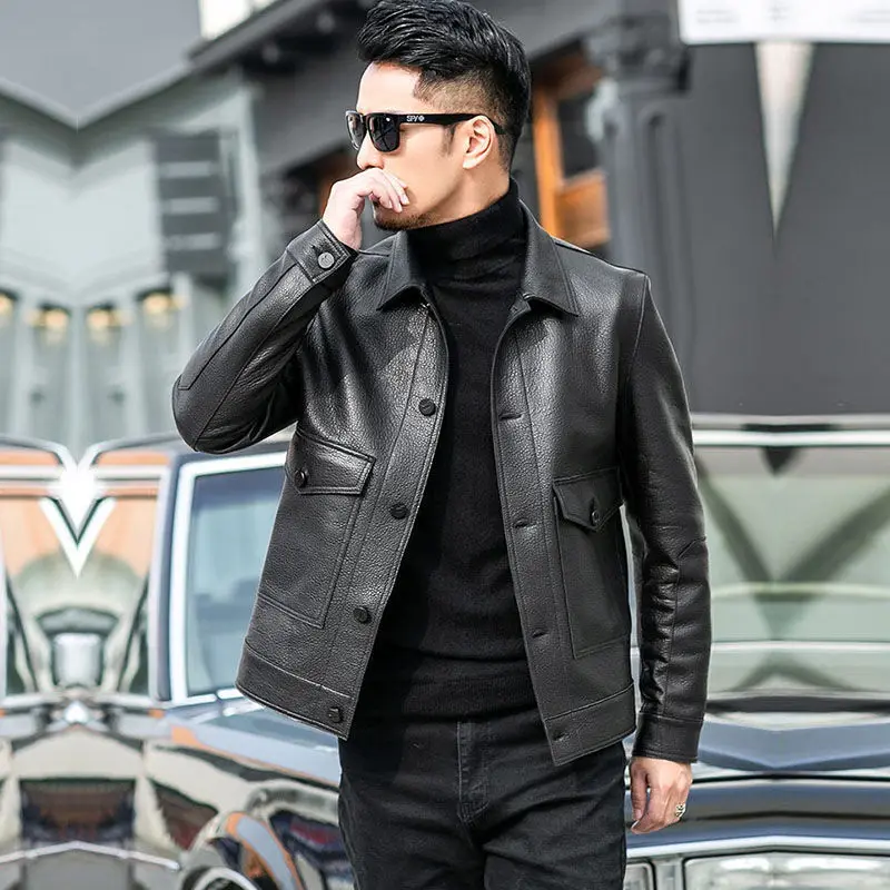 

Новинка 2023, осенняя одежда из искусственной кожи, мужская повседневная кожаная куртка, Молодежный короткий мотоциклетный костюм, Корейская версия, облегающее красивое пальто