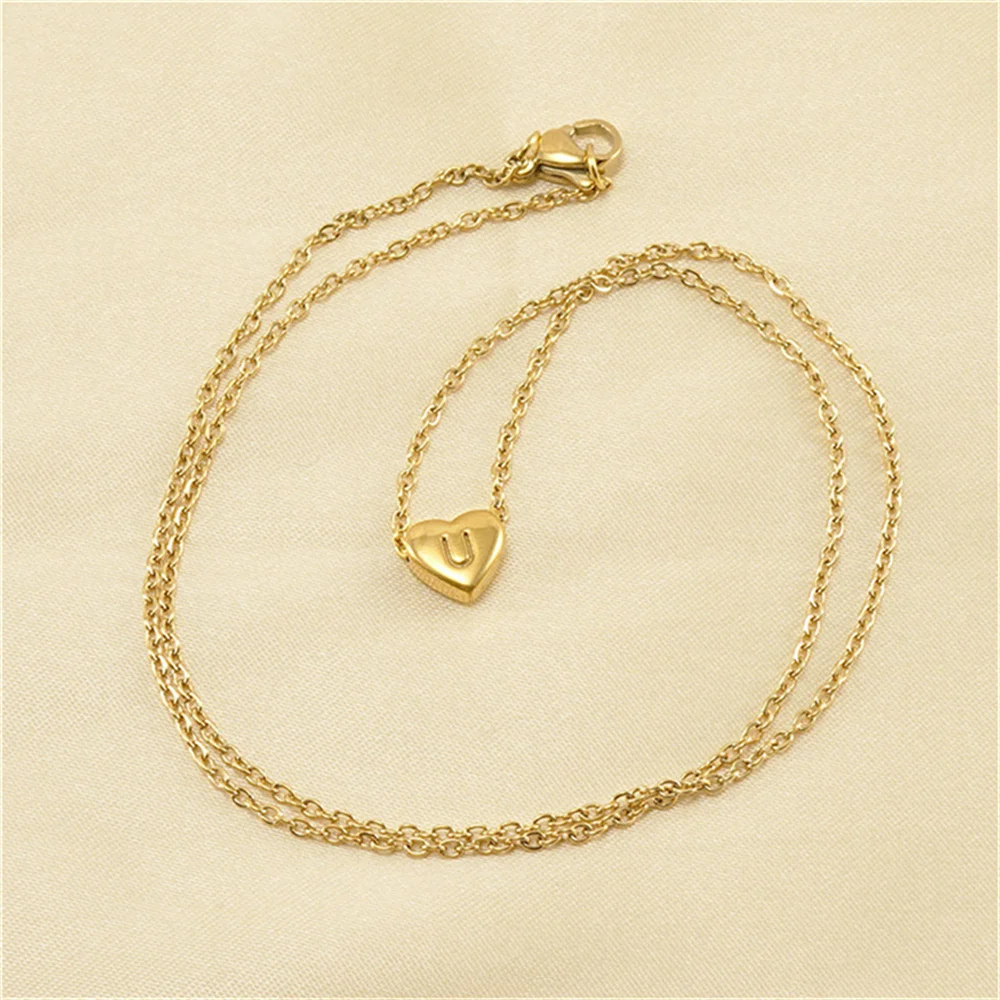 Stainless Steel Tiny Heart Initial Necklace for Women Gold Color Choker Minimalist Pendant Jewelry Gifts Gift for Mom wholesale