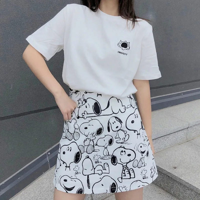 

Новинка летняя юбка Snoopy с завышенной талией Корейская версия в западном стиле Красная сетчатая юбка с мультяшным принтом