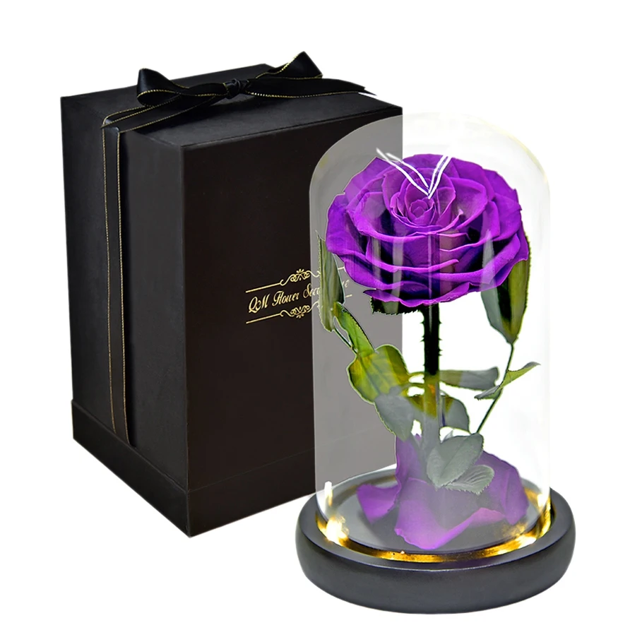 

Rose That Lasts Eternal Forever Preserved Flower in Glass Dome Lamp for Valentine's Mother's Day Gift Box,Purple