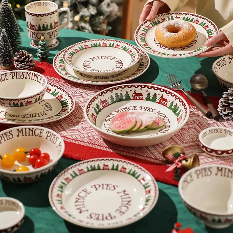 Набор керамической рождественской посуды с ручкой Суповая тарелка столовая