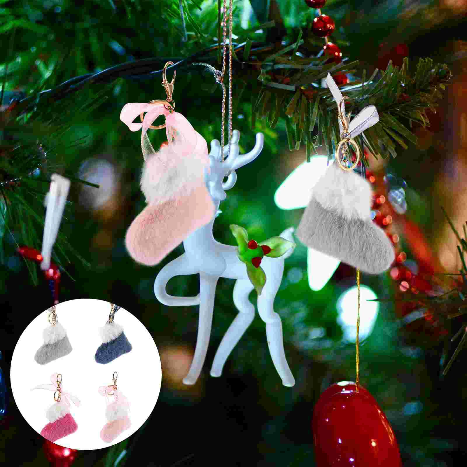 

4Pcs Keychains Adorable Pendants Christmas Shoes Ornaments Keyrings