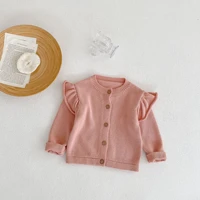 2022 autumn winter new girl baby knitted cardigan fly sleeve sweater kid boy pure color tops toddler cotton fashion coat clothes