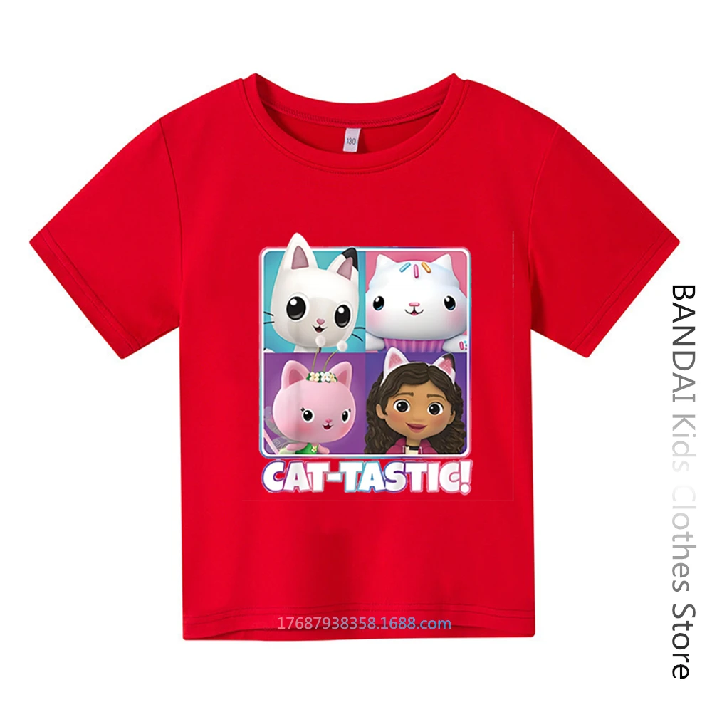 

2023, футболка с мультяшным принтом Габи для кукольного домика, милая детская одежда для девочек, футболка с милым котом, детская одежда, летни...
