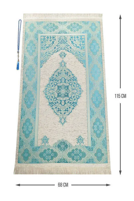 

IQRAH Luxury Light Color Ottoman Chenille Prayer Mat Rosary Gift Turquoise