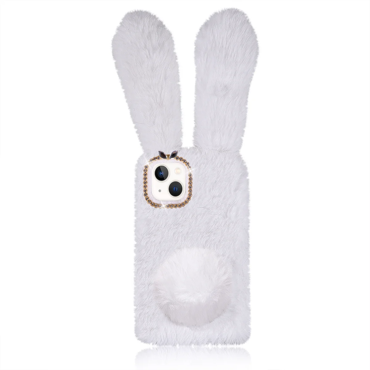 

Cellphone TPU Protector Protective Case Cartoon Fluffy Bunny Ear Shell Furry Rabbit Cover Girly Girls Mobile